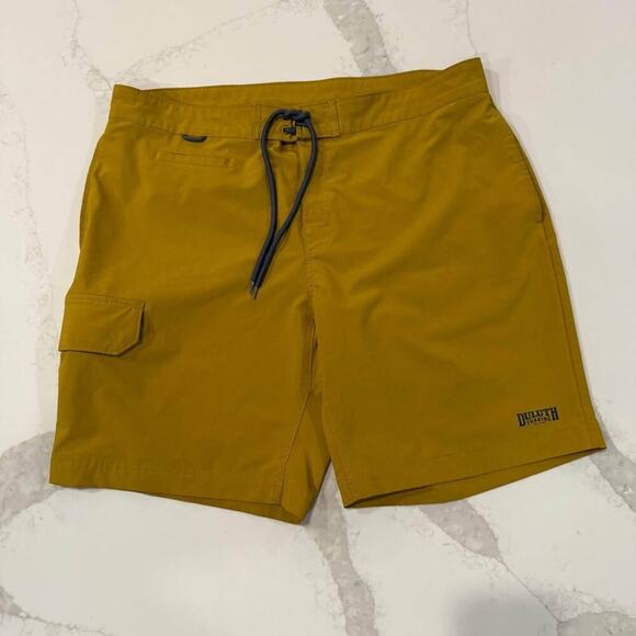Duluth Trading Bull Moose Hybrid Flex 9” Board Shorts Mens 38 Yellow Swim Trunks - Picture 1 of 7